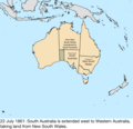 Map of the change to the founding colonies of Australia on 22 July 1861.