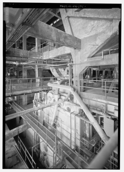 File:BOILER HOUSE BETWEEN FOURTH AND FIRST FLOORS LOOKING FROM CATWALK - Delaware County Electric Company, Chester Station, Delaware River at South end of Ward Street, Chester, HAER PA,23-CHES,2-46.tif