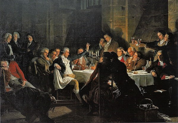 The Last Meal of the Girondins (François Flameng, c. 1850) — the body of Charles Éléonor Dufriche-Valazé, who stabbed himself in the courtroom, is in 