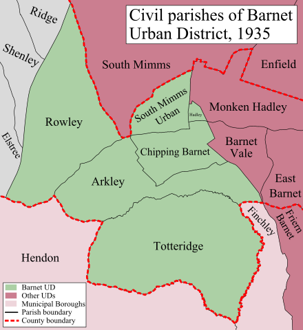A map of Barnet Urban District in 1935