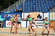 Deutsch: Beachhandball Europameisterschaften 2019 (Beach handball Euro); Tag 2: 3. Juli 2019 – Frauen, Vorrunde Gruppe D, Ukraine-Deutschland 2:0 (23:22, 32:24) English: Beach handball Euro; Day 2: 3 July 2019 – Women Preliminary Round Group D – Ukraine-Germany 2:0 (23:22, 32:24)