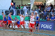 Deutsch: Beachhandball Europameisterschaften 2019 (Beach handball Euro); Tag 4: 5. Juli 2019 – Männer, Viertelfinale, Russland-Polen 2:0 (30:22, 19:18) English: Beach handball Euro; Day 4: 5 July 2019 – Quarter Final Men – Russia-Poland 2:0 (30:22, 19:18)