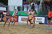 Deutsch: Beachhandball Europameisterschaften 2019 (Beach handball Euro); Tag 5: 6. Juli 2019 – Frauen, Halbfinale, Ungarn-Niederlande 2:0 (19:16, 15:12) English: Beach handball Euro; Day 5: 6 July 2019 – Semifinal Women – Hungary-Netherlands 2:0 (19:16, 15:12)