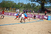 Deutsch: Beachhandball bei den Olympischen Jugendspielen 2018; Tag 4, 10. Oktober 2018; Jungs, Vorrunde, Gruppe B - Mauritius-Kroatien 0:2 English: Beach handball at the 2018 Summer Youth Olympics at 10 October 2018 – Boys Preliminary Round Group B‎ – Mauritius-Croatia 0:2