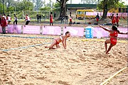 Deutsch: Beachhandball bei den Olympischen Jugendspielen 2018; Tag 6, 11. Oktober 2018; Mädchen, Platzierungssspiel Ränge 11-12 – Amerikanisch Samoa-Mauritius 2:1 English: Beach handball at the 2018 Summer Youth Olympics at 11 October 2018 – Girls Placement Match 11-12 – American Samoa-Mauritius 2:1