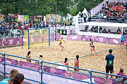 Deutsch: Beachhandball bei den Olympischen Jugendspielen 2018; Tag 6, 12. Oktober 2018; Mädchen, Hauptrundenspiel – Chinesisch Taipei (Taiwan)-Paraguay 0:2 English: Beach handball at the 2018 Summer Youth Olympics at 12 October 2018 – Girls Main Round – Chinese Taipei (Taiwan)-Paraguay 0:2