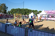 Deutsch: Beachhandball bei den Olympischen Jugendspielen 2018; Tag 3, 9. Oktober 2018; Mädchen, Vorrunde, Gruppe B - Venezuela-Niederlande 1:2 English: Beach handball at the 2018 Summer Youth Olympics at 9 October 2018 – Girls Preliminary Round Group B‎ – Venezuela-Netherlands 1:2