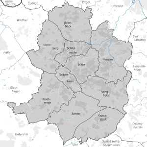 De recente verdeling in stadsdistricten (Stadtbezirke)