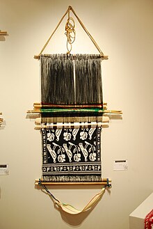 Cloth in progress on a backstrap loom from Hidalgo. BlackWhiteBackstrapMAPHidalgo.JPG