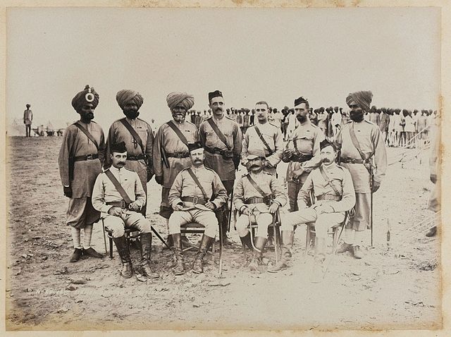 British and native officers, 15th (Ludhiana) Regiment of Bengal Native infantry. Photograph taken by the Royal Engineers during the 1884 Suakin Expedi