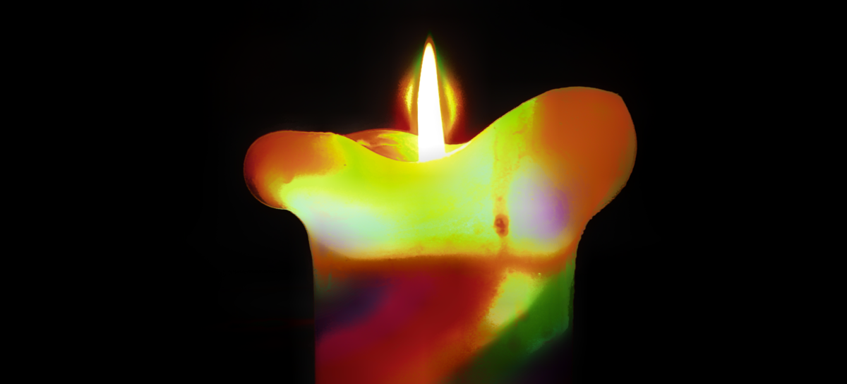 Rainbow Melting Wax Candle on Black Background