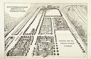 Cathays Park and the site of the proposed National Museum & Library in 1905 Cathays memorial map with proposed site for National Museum and Library.jpg