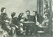 Znani-groep, 1903, f.l.n.r. Skitalets, Andrejev, Gorki, Telesjov, Sjaljapin, Boenin, Chirikov