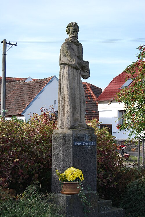 Chelčický's statue in Chelčice