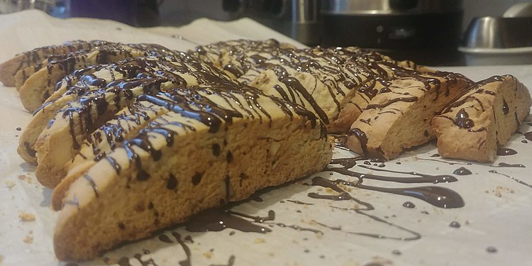 Homemade chocolate drizzled biscottis