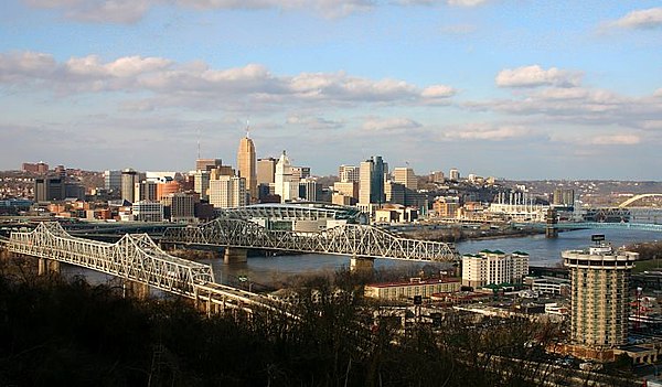 Cincinnati, Ohio viewed from the SW, across the Ohio River, in Kentucky.