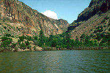 A view of the shoreline of Cochiti Lake, impounded by Cochiti Dam