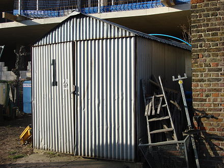 A corrugated iron shed