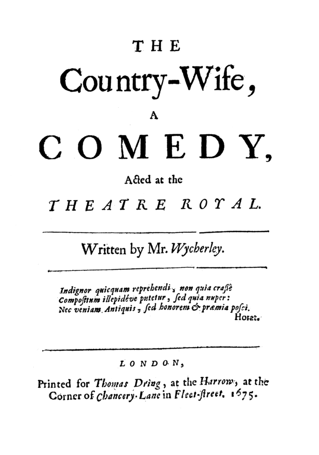 The first edition The Country Wife" (1675)