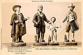 Le berger, l’aveugle, son fils et le tambourinaire, santons du début du XXe siècle