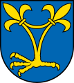 Adlerklaue, besteckt mit zwei oben verbundenen Lilienstäben: Wappen von Aulfingen