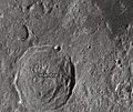 English: Delambre lunar crater as seen from Earth with satellite craters labeled