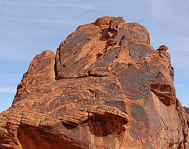 Desert varnish on Aztec Sandstone, Valley of Fire State Park , Nevada, USA.