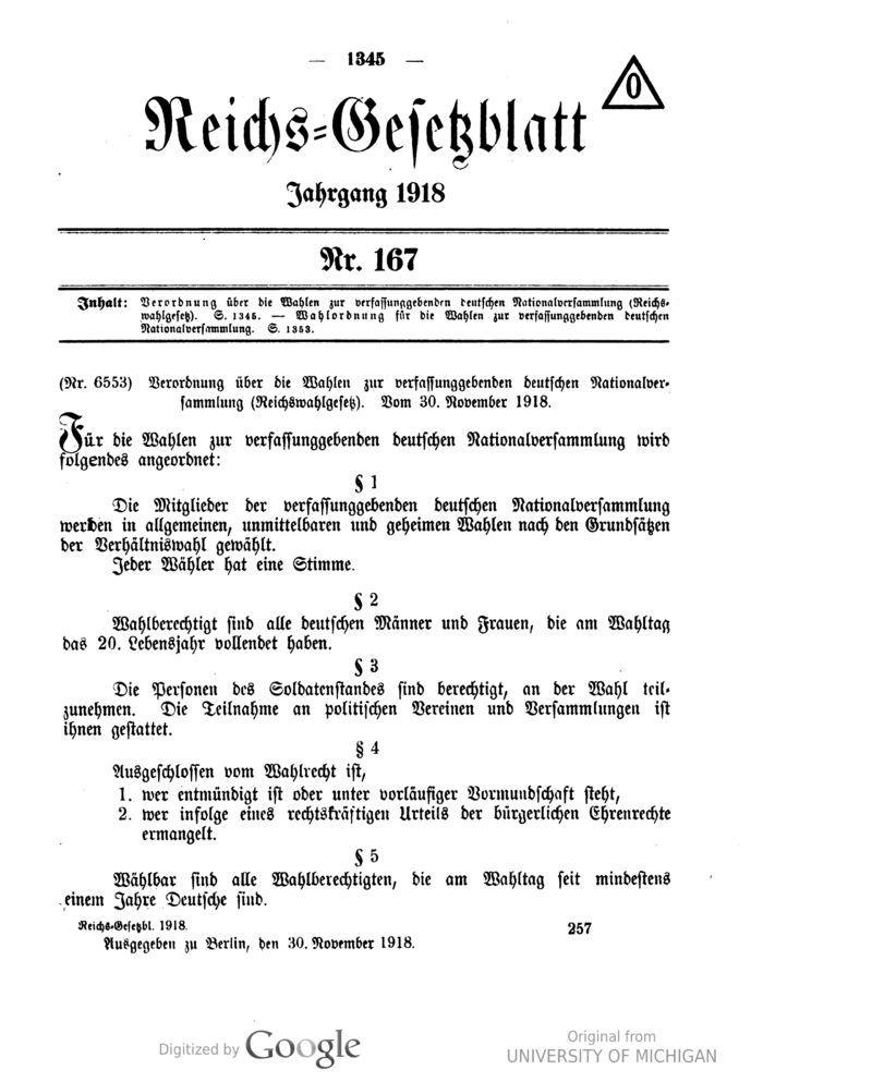 Die Weimarer Nationalversammlung 800px-Deutsches_Reichsgesetzblatt_1918_167_1345