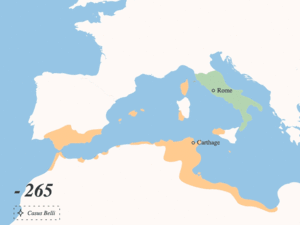 Территориальные изменения в ходе Пунических войн      Владения Карфагена     Владения Рима