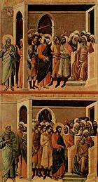 10. Christ Before Caiaphas, 11. Christ Mocked label QS:Len,"10. Christ Before Caiaphas, 11. Christ Mocked" label QS:Lpl,"10. Chrystus przed Kajfaszem, 11. Wyszydzenie Chrystusa" (Siena)