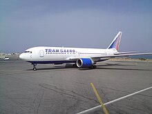 Eine Boeing 767-200ER der russischen Transaero nach Ankunft in Iraklio
