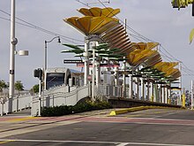 A side view of East LA Civic Center station.