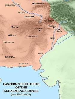 Map of the easternmost Persian satrapies, including Arachosia