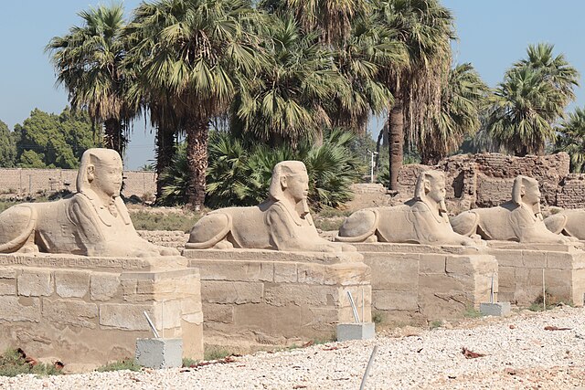 Luxor's Avenue of Sphinxes, an avenue of human headed sphinxes which once connected the temples of Karnak and Luxor.