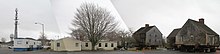 The East Hampton town government campus with its house trailers on the left and the 19th- and 18th-century houses moved to the 10 acre campus for a new town hall in April 2007.