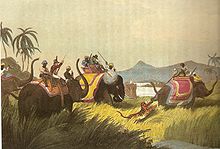 Tiger hunting on elephant-back in India, 1808 ElephantbackTigerHunt.jpg