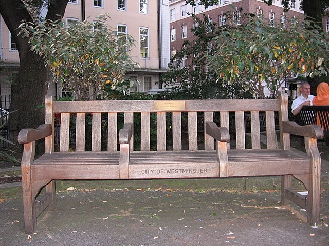 Kirsty MacColl memorial bench in Soho Square