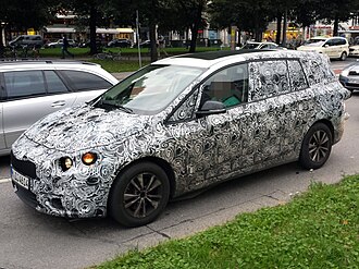 A BMW pre-production vehicle (camouflaged) seen in Germany Erlkonig BMW 2er Gran Tourer 1.jpg