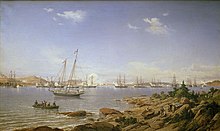 Bombardment of Bomarsund during the Crimean War, by Antoine Leon Morel-Fatio Escadre franco-anglaise devant Bomarsund.jpg