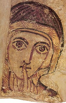 Saint Anne, Coptic tempera plaster wall painting from the 8th century Faras Saint Anne (detail).jpg