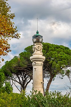 The lighthouse Faro del Gianicolo on the hill Gianicolo in Rome, Italy