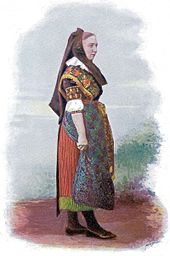 Frau aus Waggum, in Braunschweiger Tracht, um 1900