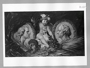 Putto between two reliefs of Schiller and Goethe