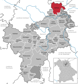 Poziția orașului Gefrees pe harta districtului Bayreuth