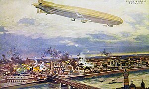 German Schütte-Lanz Airship SL2 bombing Warsaw, Poland, in 1914, Hans Schulze (29992553564).jpg