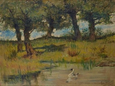 622 Swan on a pond (near Castiglioncello) label QS:Lit,"Lo stagno; dintorni di Castiglioncello" label QS:Len,"Swan on a pond (near Castiglioncello)" 1890