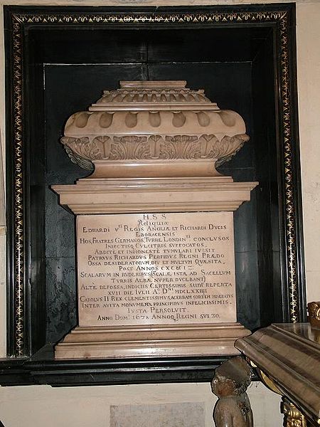 Sarcophagal urn of the presumed bones of Edward V and his younger brother, Richard of Shrewsbury, Duke of York, in Westminster Abbey