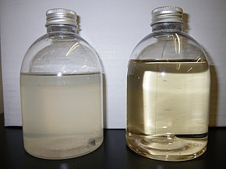 Left: Grey water sample from an office building. Right: Same grey water after treatment in membrane bioreactor Greywater treatment.jpg