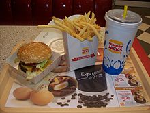 A Hungry Jack's Bacon Deluxe combo meal, a long-standing menu option unique to the Australian market Hungry Jack's Bacon Deluxe large size meal.jpg