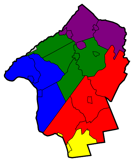 A map of Hunterdon County high school sending districts. Click for a key.